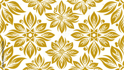Motif batik seamlessly pattern golden colors isolated white backgrounds for knitted fabric textured, fabric printing, birthday invitations covers, wraps paper,multi-colored background, pastel colored,