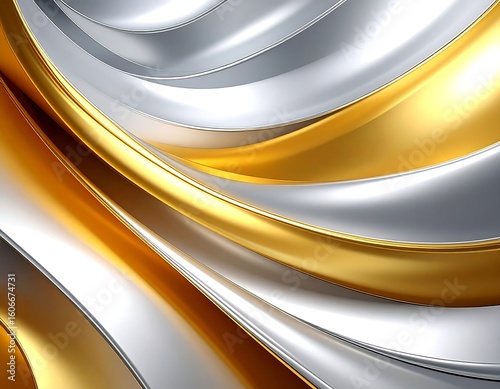 Abstract swirling metallic ribbons in gold and silver