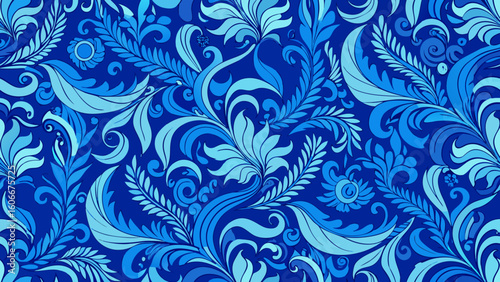 Seamless blue knitted fabric textured wallpapers with a patterns of curls and floral elements for textile wallpapers, books cover, Digital interfaces, artistic, curl, damask, elegant, ethnic, graphic,