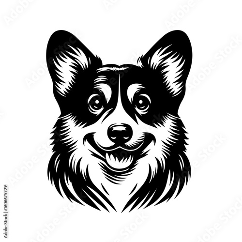 A cute corgi dog portrait isolated on white background smiles happily