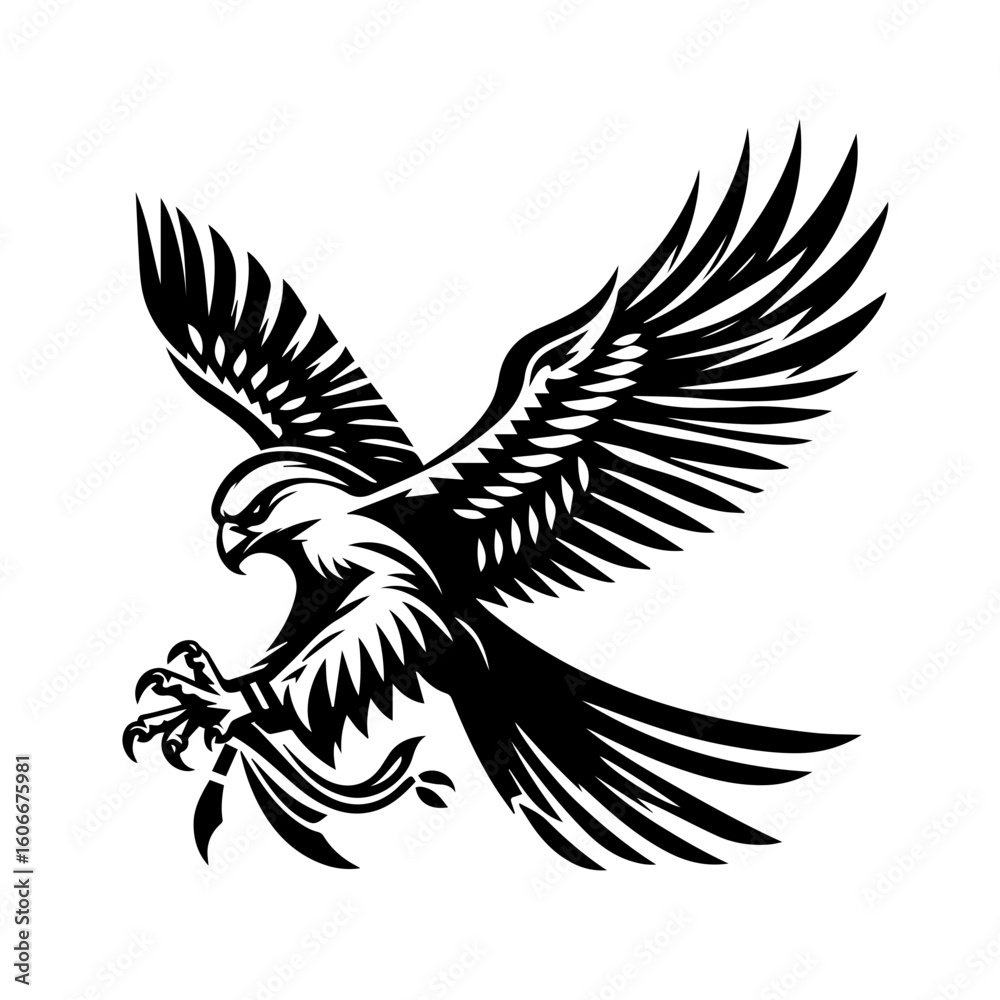 Fototapeta premium A hawk descends with outstretched talons, isolated on white background