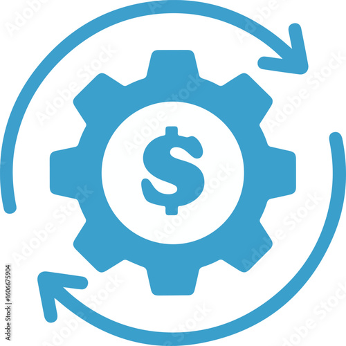 Gear with Dollar Sign Inside and Circular Arrows