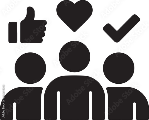 Group of People Icons with Thumbs Up Heart and Check Mark