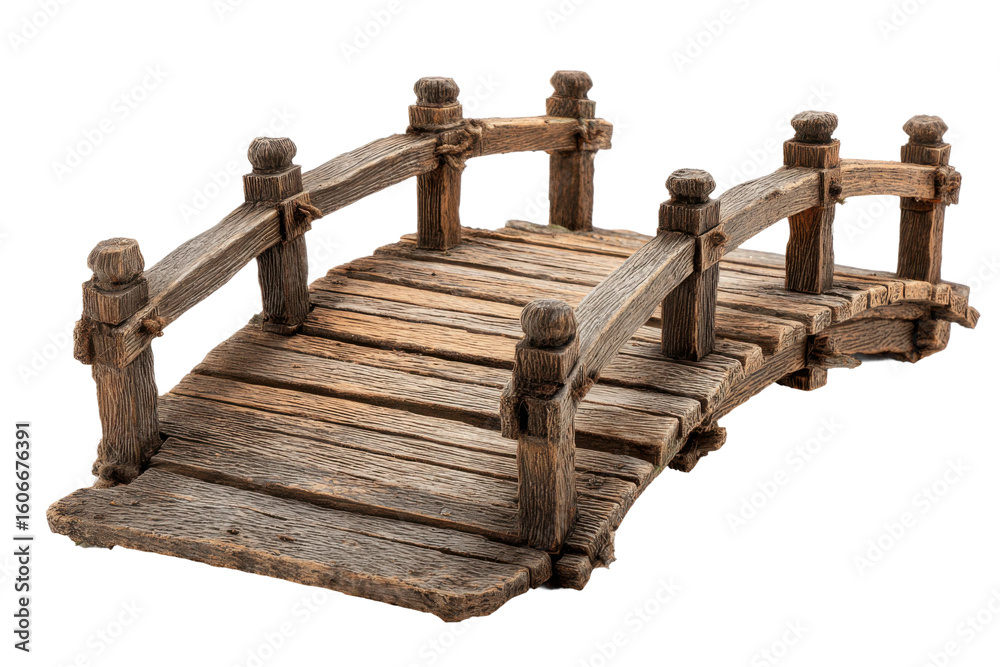 Naklejka premium Wooden bridge model craft exhibit artistic display indoor close-up. Isolated on transparent background, png.
