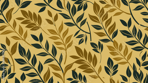 Vector illustration golden Seamless pattern with hand drawn branches and leaves for Fashionable textile, book covers, gold - metal, drawing - art product, bunch of flowers, bridal shower, seamless