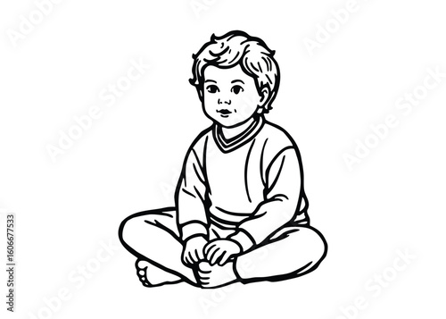 Silhouette of 3-year old baby boy sitting calm isolated on a white background
