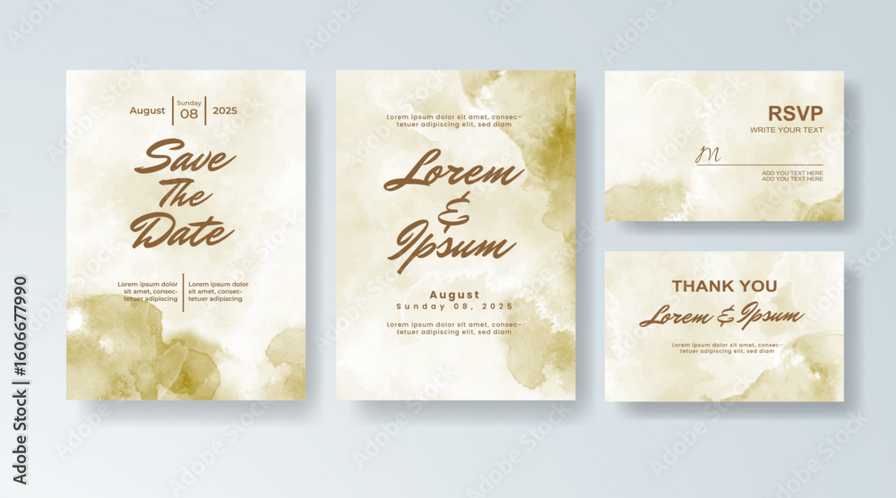 Naklejka premium Set of Wedding invitation with abstract splash watercolor