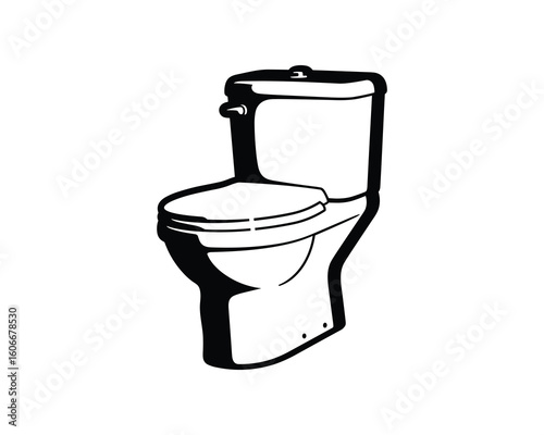 Toilet Bowl Illustration, Sanitary Appliance in Black and White Color, WC Room, Isolated Vector Illustration