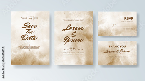 Set of Wedding invitation with abstract splash watercolor