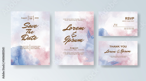Set of Wedding invitation with abstract splash watercolor