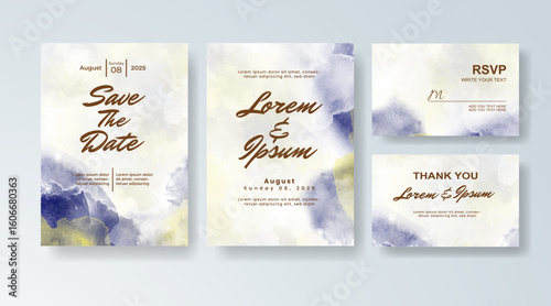 Set of Wedding invitation with abstract splash watercolor