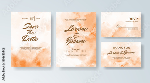Set of Wedding invitation with abstract splash watercolor