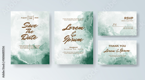Set of Wedding invitation with abstract splash watercolor