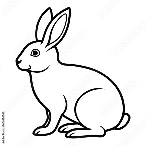 Simple line art illustration of a sitting rabbit with alert ears and a short tail perfect for coloring pages and educational content