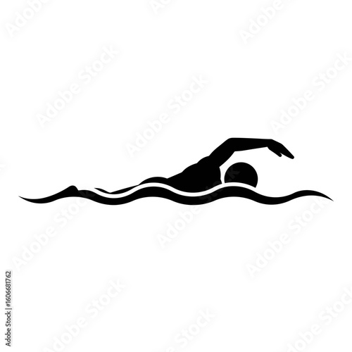 A silhouette of a swimmer in motion, gliding through the water with a freestyle stroke, conveying athleticism and the essence of aquatic sports and recreation.
