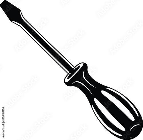 Flathead Screwdriver Silhouette Vector Illustration, Transparent Background.