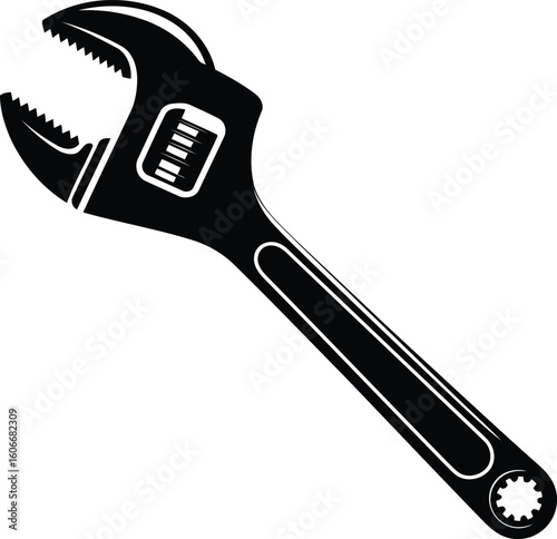 Adjustable Wrench Silhouette Vector Illustration, Transparent Background.