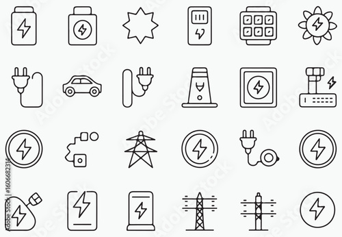 Electric energy symbols and icons electricity power