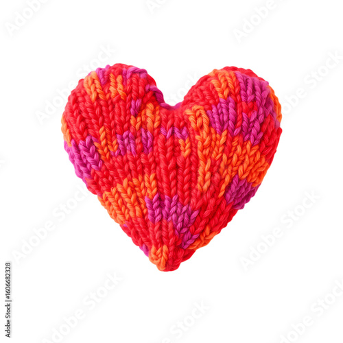 A Colorful knitted heart isolated on transparent background