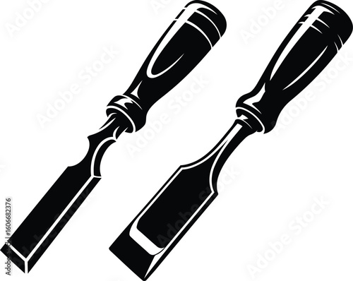Woodworking Chisels Silhouette Vector Illustration, Transparent Background.