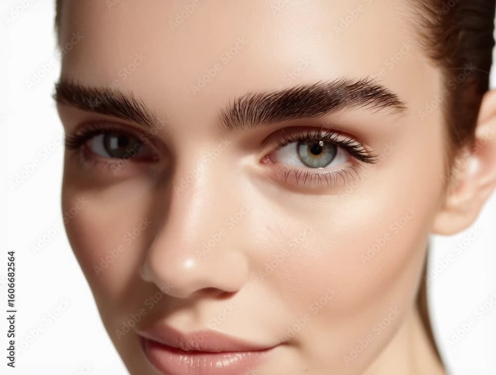 Fresh closeup beauty shot of a woman with natural clean skin, full lips, and glowing eyes Fresh closeup beauty shot of a woman with natural clean skin, full lips, and glowing eyes