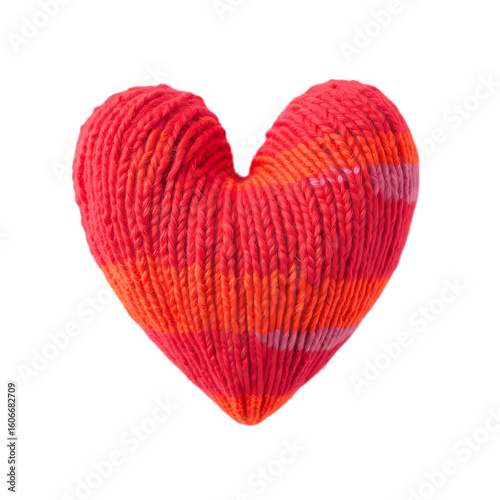 A red knitted heart isolated on transparent background