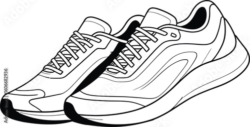 Hand drawn sketch of athletic running shoes on a white background