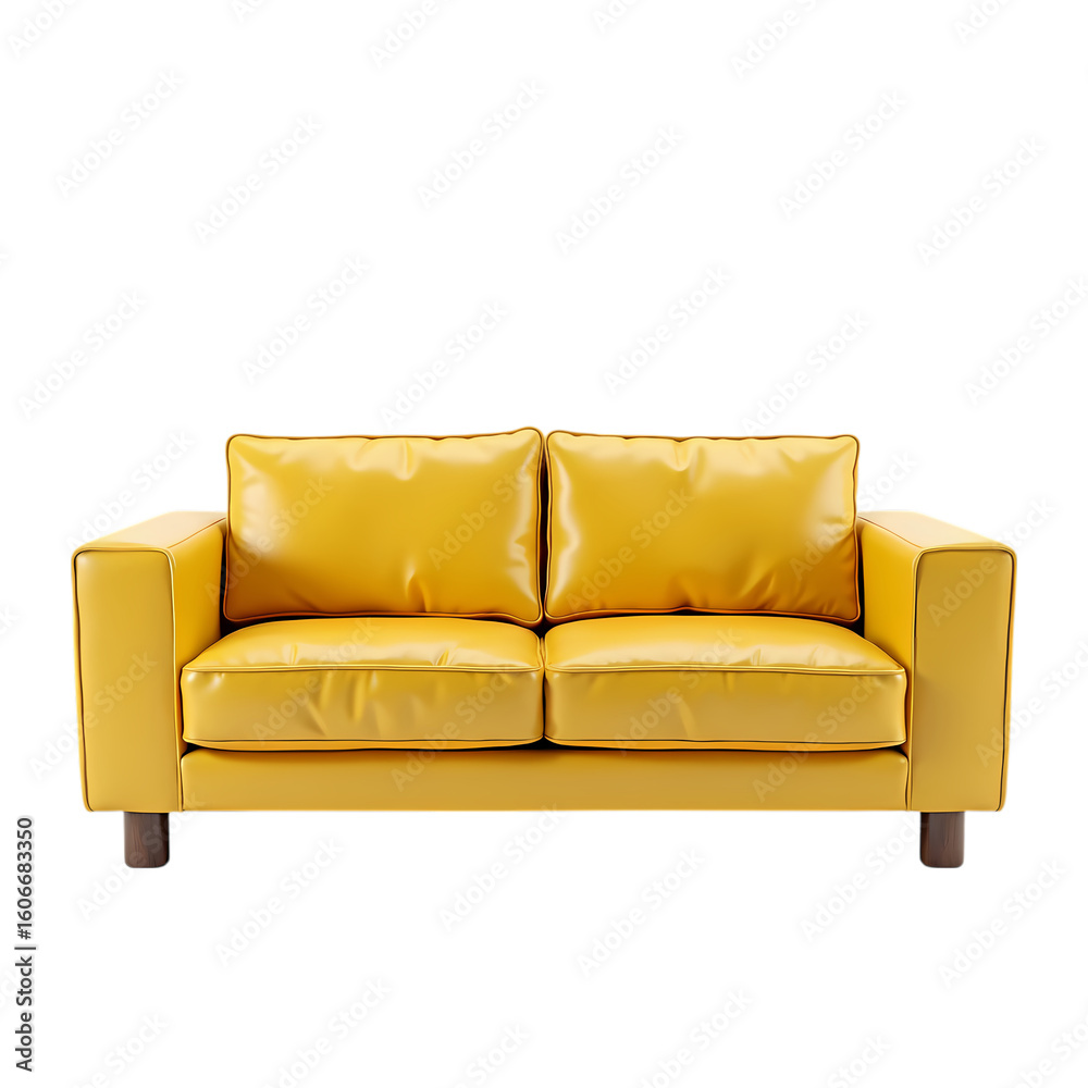 Fototapeta premium 3d A bright yellow couch isolated on transparent background