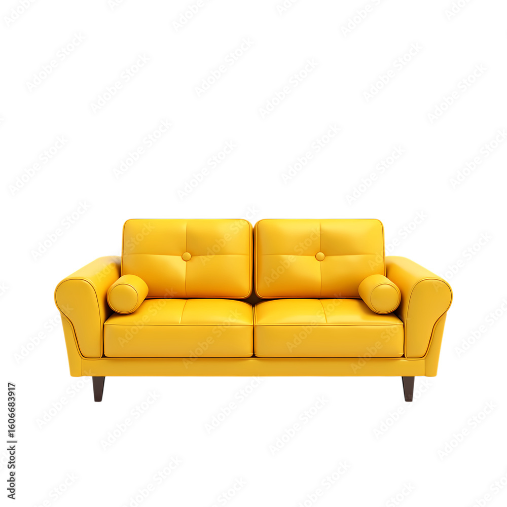 Fototapeta premium 3d A bright yellow couch isolated on transparent background