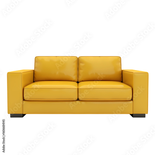 3d A bright yellow couch isolated on transparent background