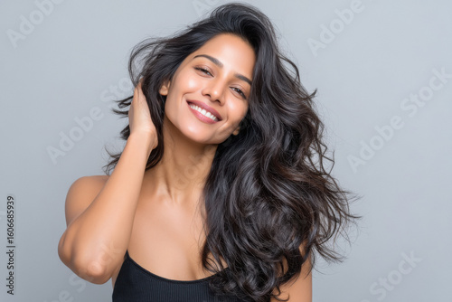 young beautiful indian woman with black hair