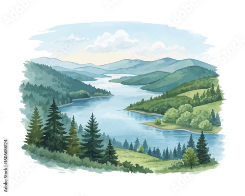 watercolor freshwater lakes vector illustration isolated on white background