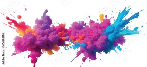  Abstract Holi Color Explosion – Isolated Bright Rainbow Powder Splash on White for Vibrant Festival Graphics
