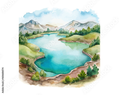 watercolor freshwater lakes vector illustration isolated on white background