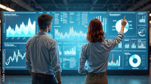 Professionals Analyzing Data on Interactive Display
