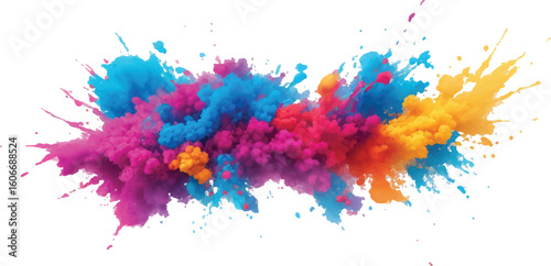 Holi Powder Color Explosion – Vibrant Rainbow Paint Burst Isolated on White Background for Festival and Celebration Themes

