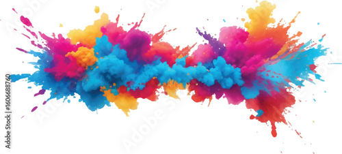 Holi Powder Color Explosion – Vibrant Rainbow Paint Burst Isolated on White Background for Festival and Celebration Themes

