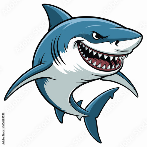 Fierce cartoon shark with sharp teeth and grinning mouth