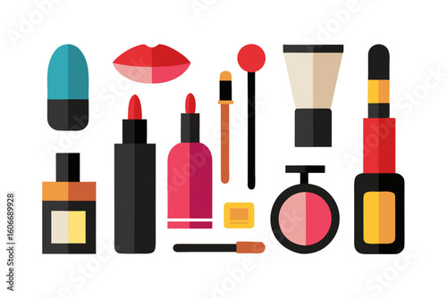 Collection of flat design makeup and beauty products