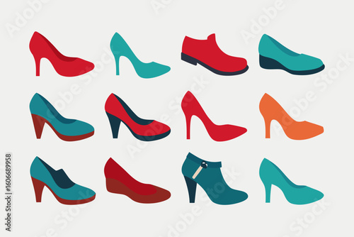 Collection of colorful flat design high heel shoes