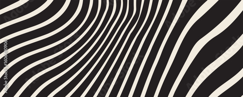 Black wavy lines abstract background. Trendy psychedelic retro style backdrop. Waves, swirl and twirl pattern.