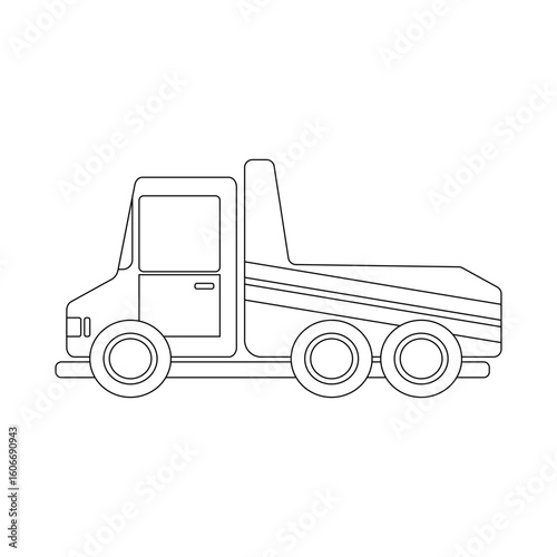 contour drawing of a cartoon truck, coloring book. The simple and cute design is perfect for children's materials and illustrations in educational projects.
