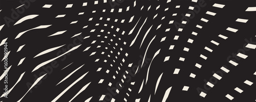 Black wavy lines abstract background. Trendy psychedelic retro style backdrop. Waves, swirl and twirl pattern.