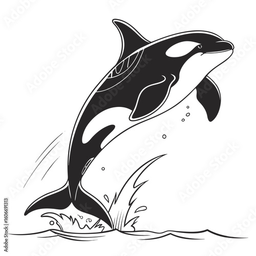 Dynamic vector illustration of a jumping orca or killer whale