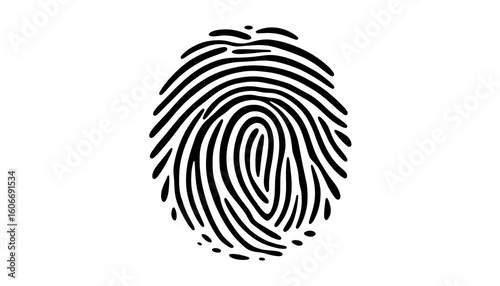 Simple black and white vector illustration of a fingerprint icon, secure, control