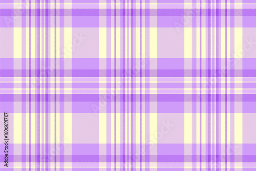 Holiday vector seamless texture, king pattern tartan check. Fold textile fabric background plaid in violet and lemon chiffon colors.