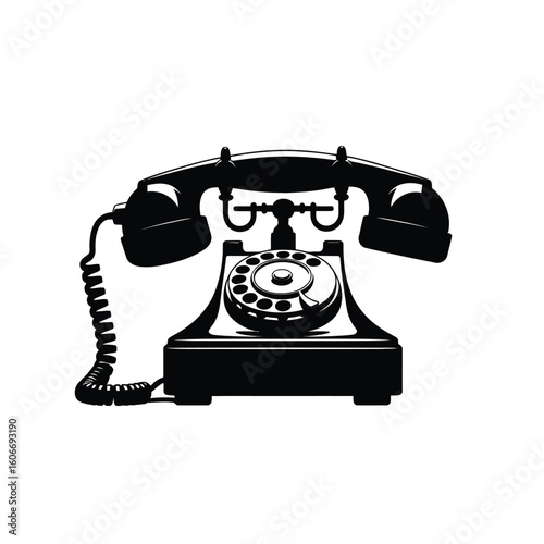 Vintage black rotary dial telephone silhouette