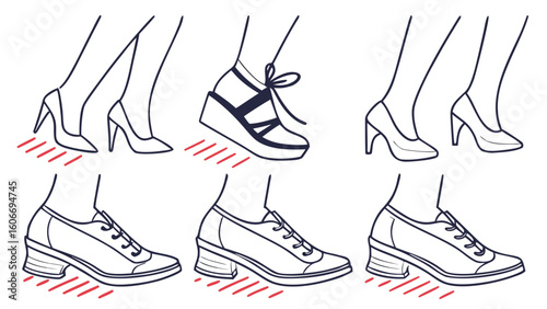 Collection of illustrated women s footwear styles