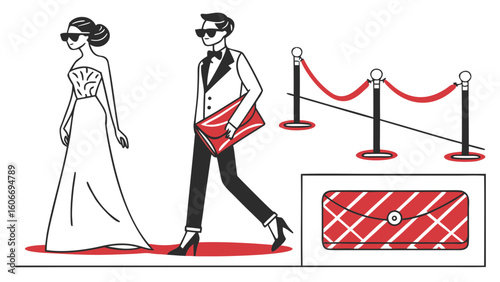Stylish couple arriving at a red carpet event