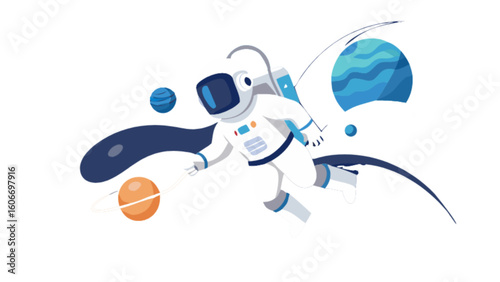 Astronaut in space exploring planets vector illustration for space exploration and science education use